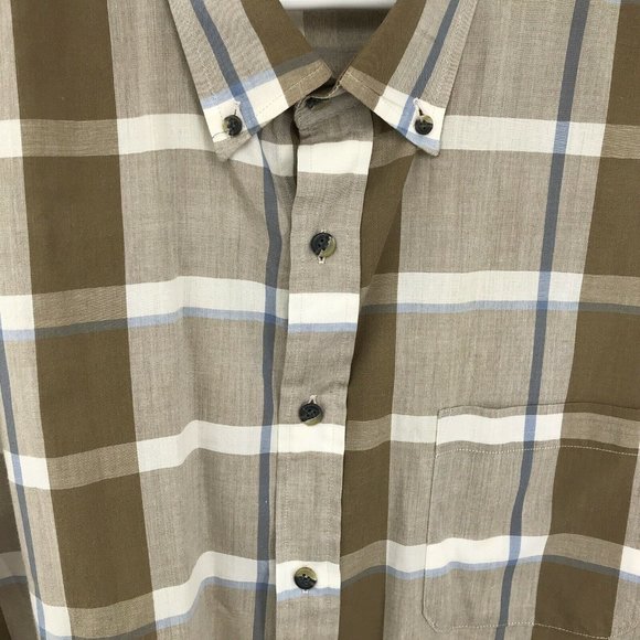 Apparel Workshop Mens XL Casual Button Front Shirt Short Sleeve Tan Plaid - Picture 3 of 5